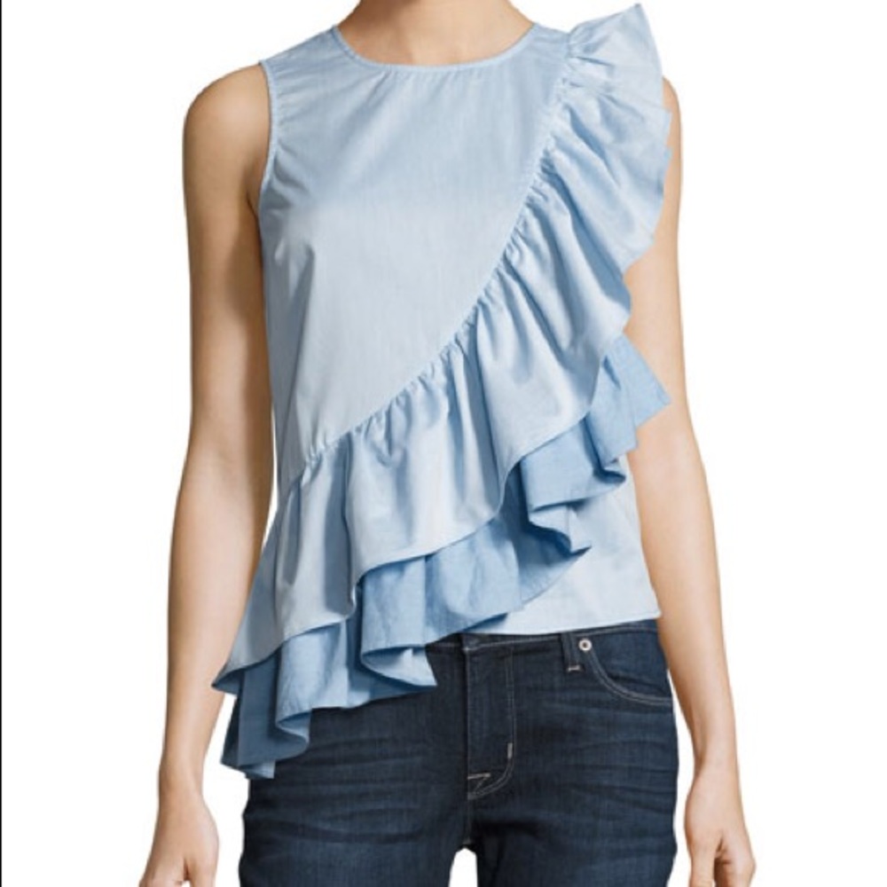 Marled Cascade Ruffled Sleeveless Top